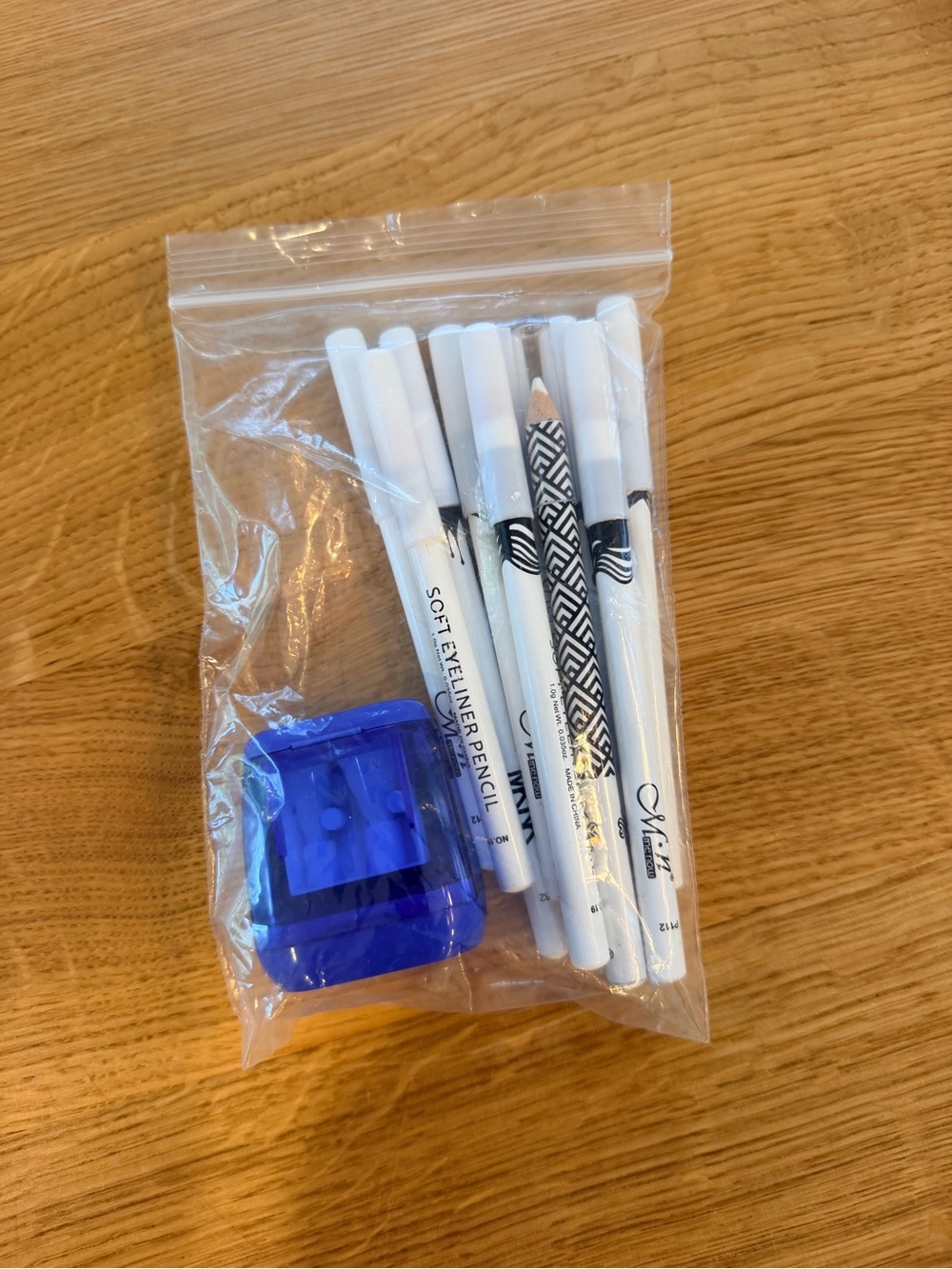 White Eyeliner Pencil Set x 10 pre sharpened with Blue Sharpener - Home Office